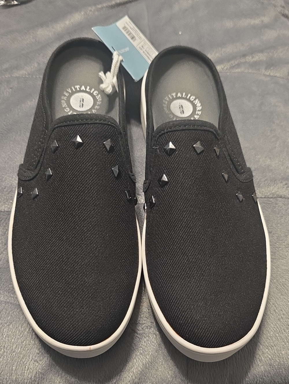 REVITALIGN Black Studded Slip-On Sneakers with White Sole